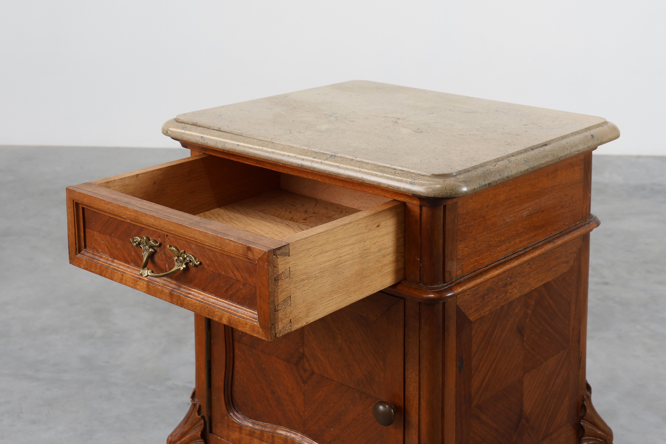 Pair Louis XV‑Style Nightstands with Marble Tops, France ca. 1900thumbnail